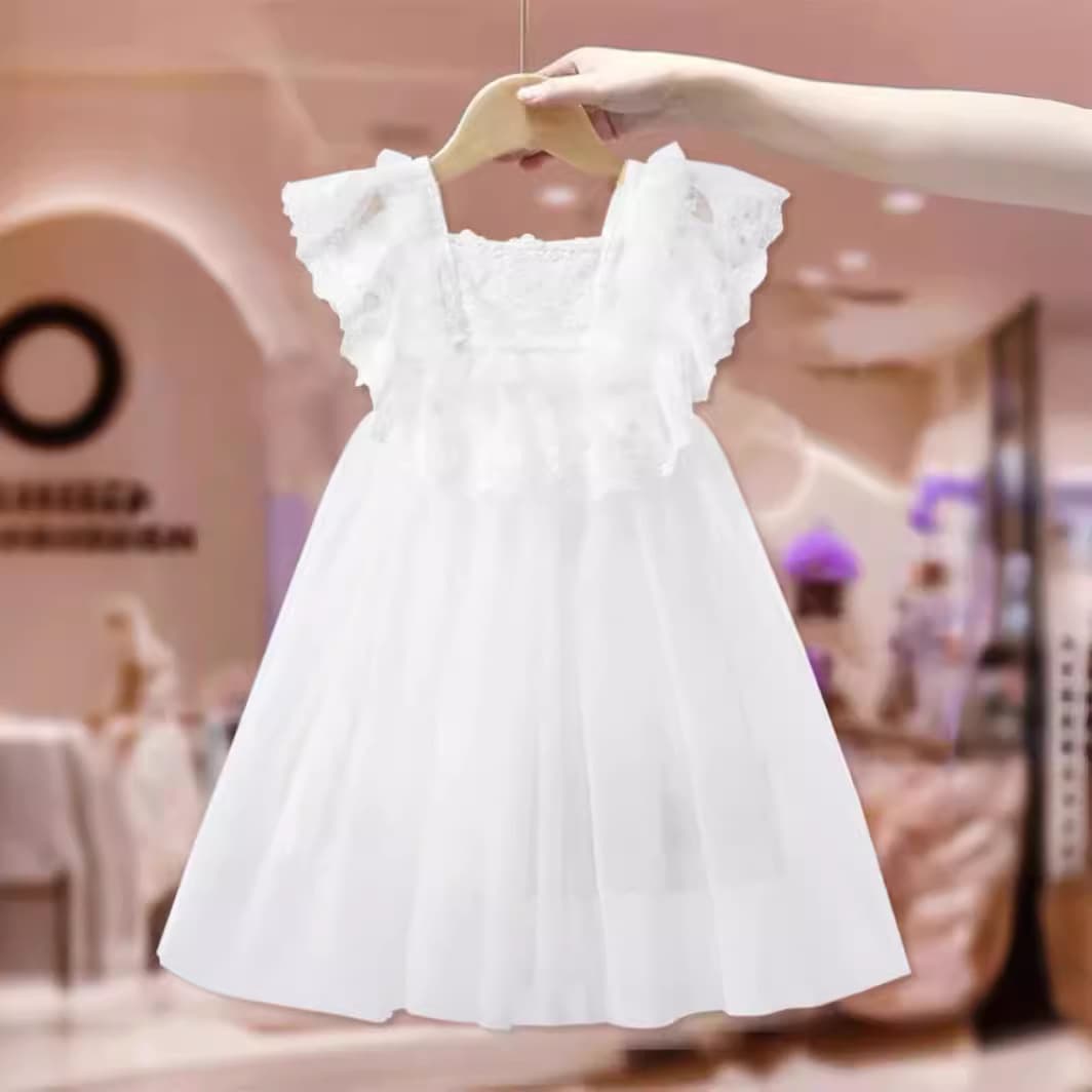 Girls Summer Dress Girls Summer Birthday Princess Dress Baby White Skirt Children's Day Performance Clothes Cotton