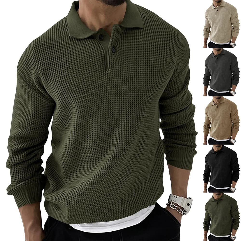 Fashionable European Collared Knit Sweater Long Sleeve Slim Fit Men's Autumn Wear Comfortable Machine Washable Acrylic Yarn