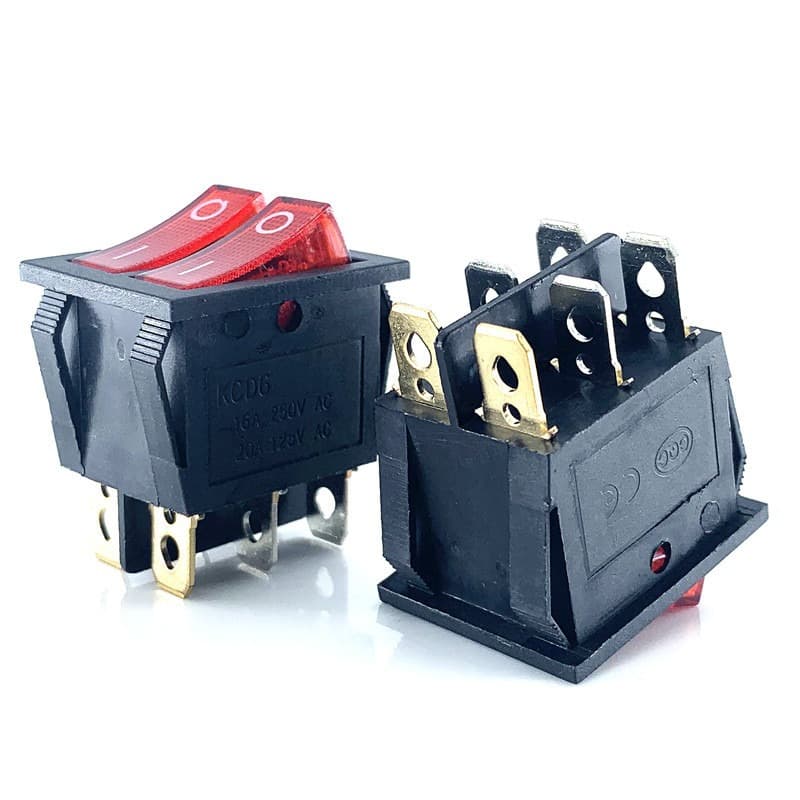 Double Rocker Switch Red Green Lighted 2-Position 6-Pin Power Button Toggle Switch for Electric Heater
