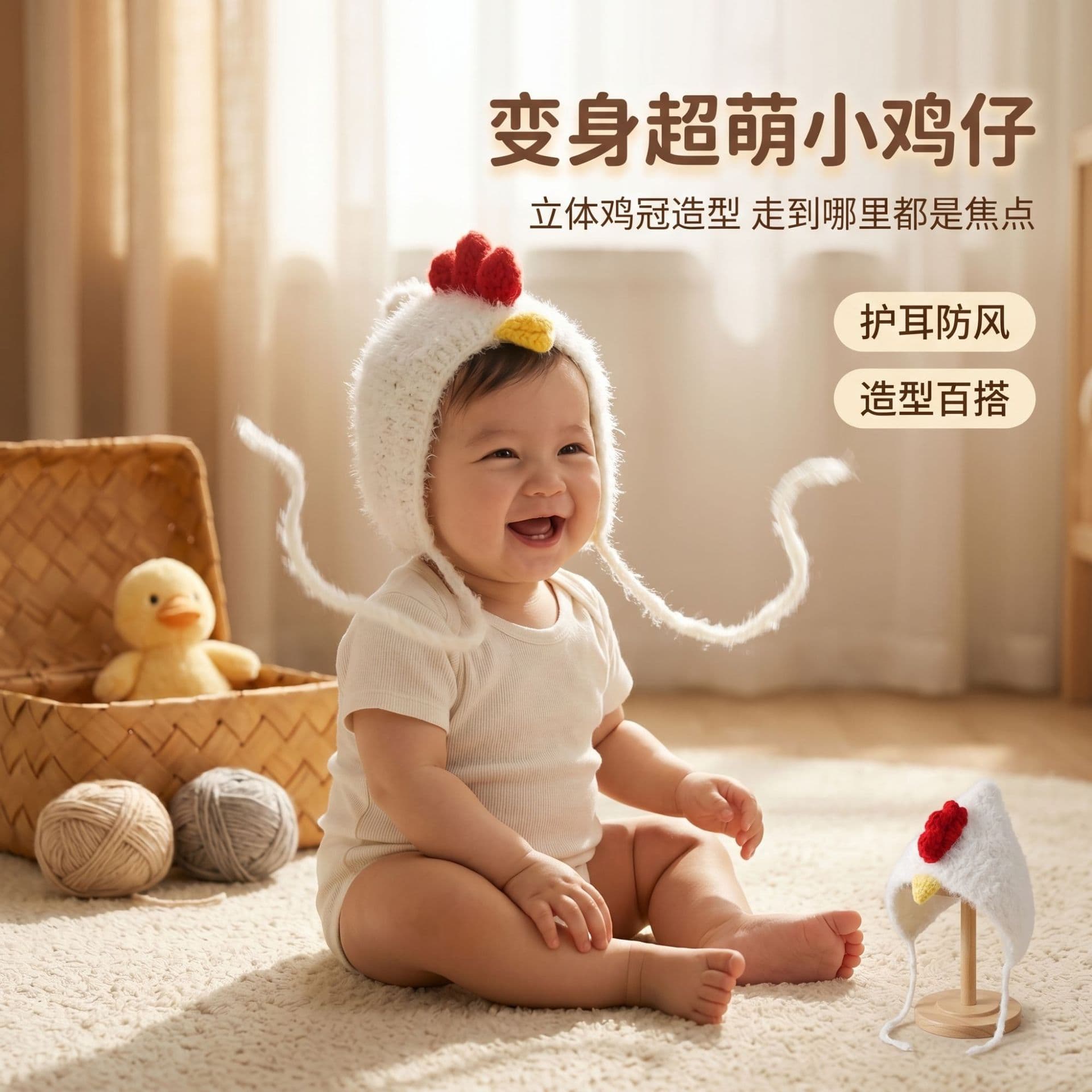 Cross-border supply white chick baby woolen hat newborn photography hand knitted chick photo modeling hat