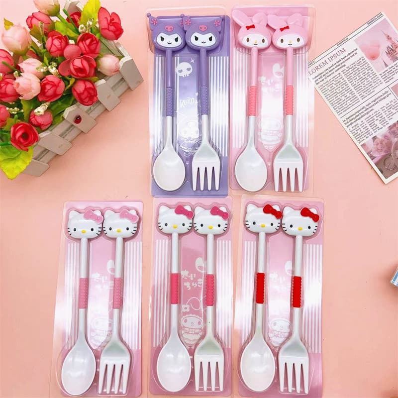Japanese-Style Cartoon Cute Tableware Set for Children and Students, Portable Fork, Spoon, and Soup Spoon Set