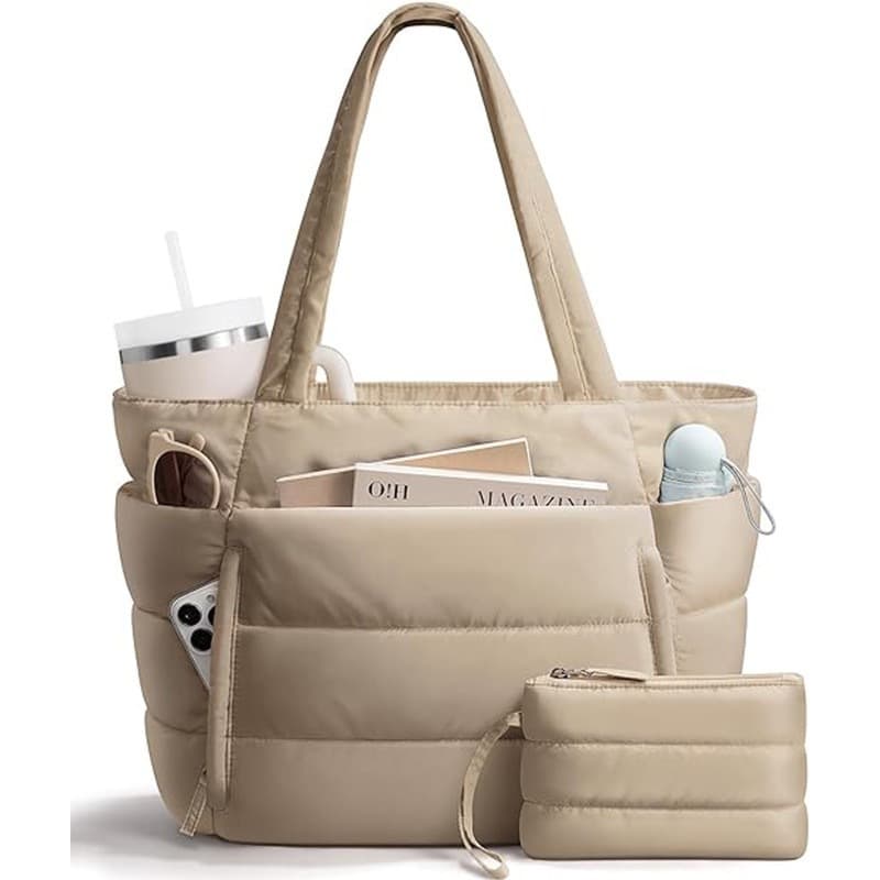 Cross-border Large Capacity Women's Tote Bag with Multiple Compartments, Lightweight Puffy Handbag for Travel Work Laptop, Shoulder Bag