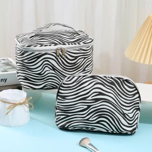 Custom Zebra Print Makeup Bag, Large Capacity Travel Portable Toiletry Bag, Waterproof Makeup Storage Pouch