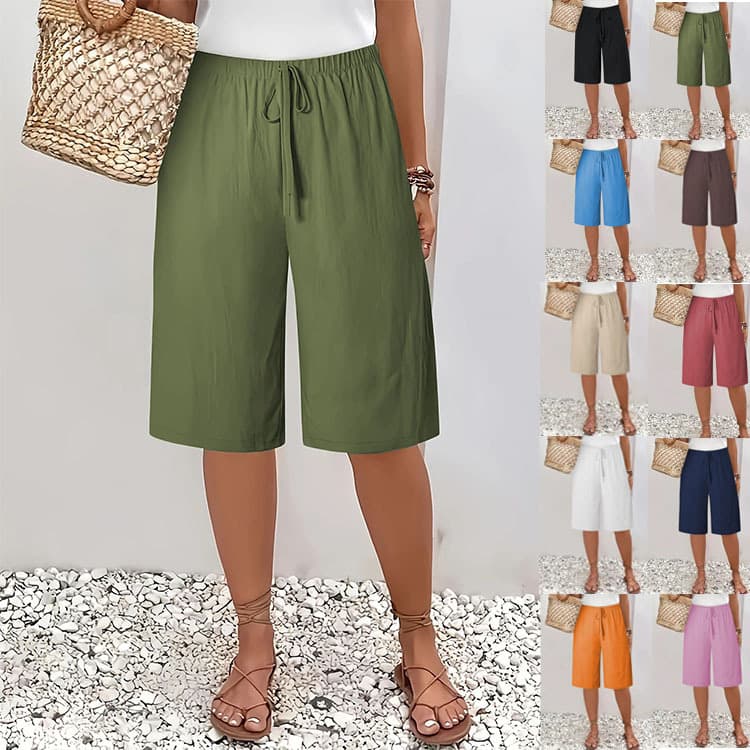 Cross-Border European and American Women's Clothing Amazon Women's Casual Fashion Solid Color Mid-Length Pants
