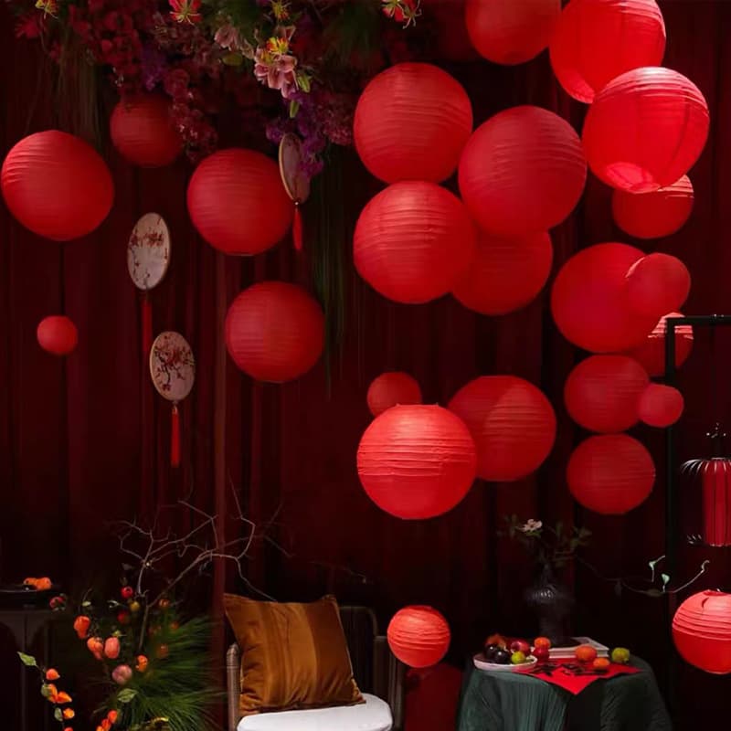 Paper Lantern Wedding New Year Decoration Hanging Ornament Red Fu Character Xi Character for Doorway Courtyard Outdoor Festive Arrangement