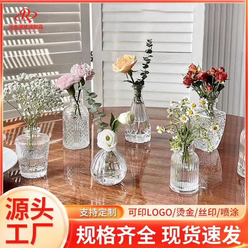 Premium Small Vase Set Nordic Style Transparent Ins Decoration Vintage Vase Luxury Retro Flower Vase