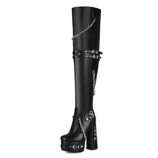 Overseas Black Y2k Rivet Punk Gothic Thick Sole Chunky Heel Large Size 44 Women's Over Knee Boots