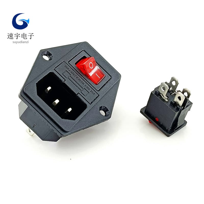 AC three-in-one power socket AC-01A with fixing holes with fuse switch IEC AC power socket