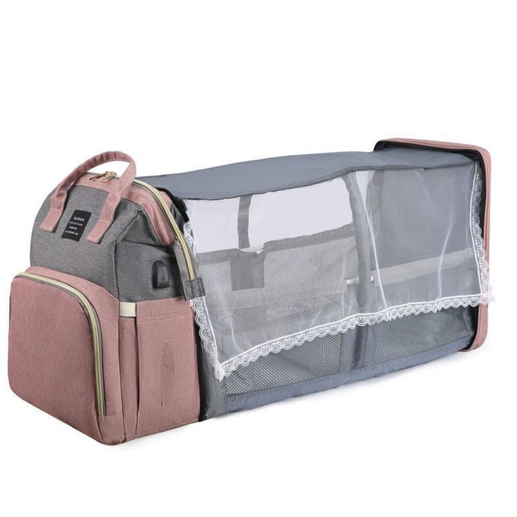Cross-border wholesale folding bed mommy bag with mosquito net, multifunctional hanging baby toys, large capacity backpack mother and baby bag