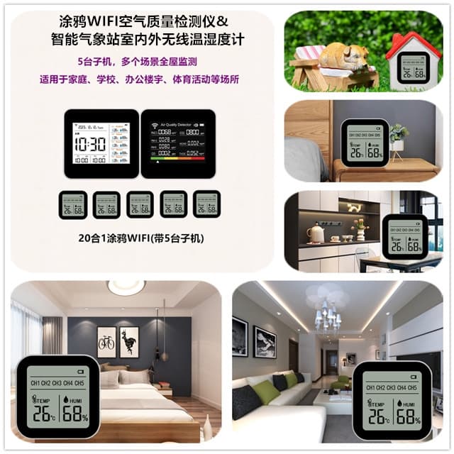 20-in-1 Air Quality Monitor (WIFICO) - CO, PM2.5, Formaldehyde & Smart Wireless Thermometer and Hygrometer