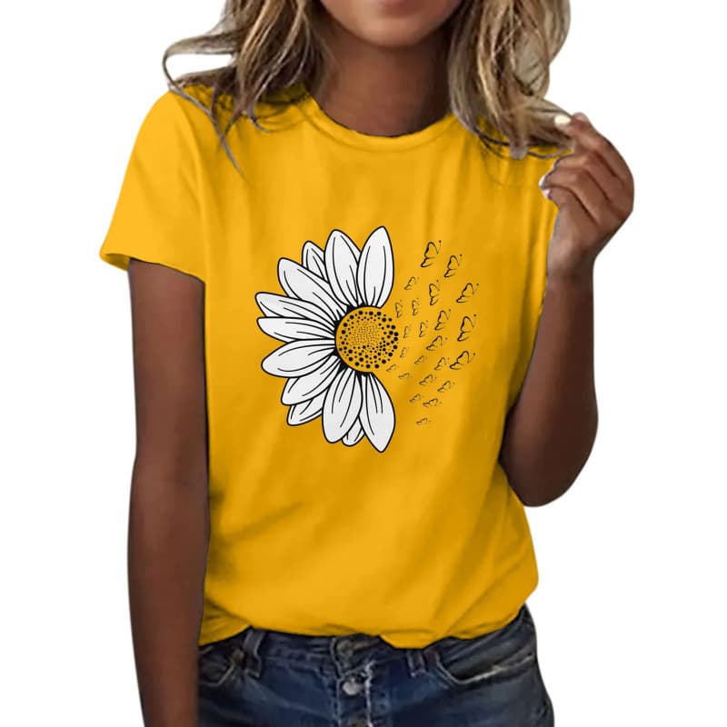 2026 Cross-Border Trade New Imitation Cotton Printed T-Shirt Summer Women's Floral Round Neck Short Sleeve Top