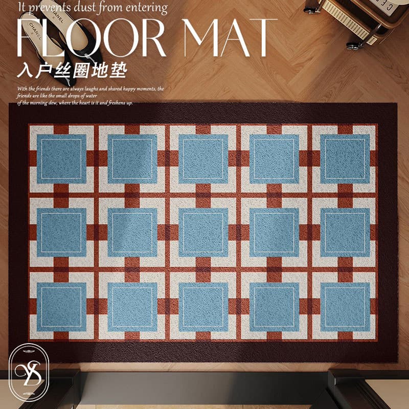 Retro mid-century style entrance door floor mat, entrance door, shoe replacement carpet, anti-slip, cuttable silk circle foot floor mat