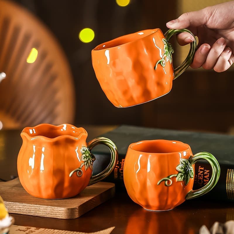 New Halloween Pumpkin-Shaped Ceramic Mug, American Style, Niche, Cute, Ins-Style, Exquisite for Home Use