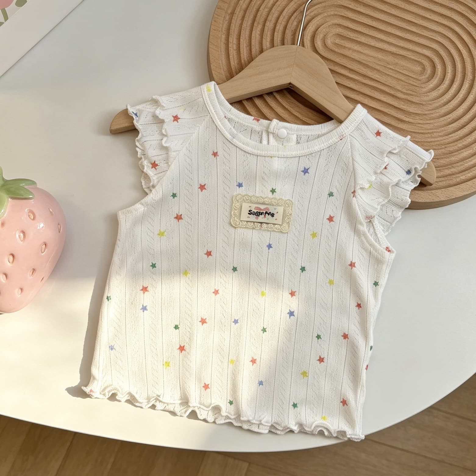 Colorful star top vest with small flying sleeves for baby girl and infant clothes summer thin and cute