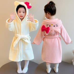 Children's Robe Girls' Coral Fleece Pajamas Autumn Winter Thick Hooded Bathrobe Baby Girl Flannel Homewear