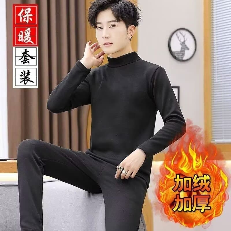 Winter Thermal Set De-velvet High Neck Underwear Fleece Lined Thickened Warm Thermal Long Johns Men's Thermal Underwear Set