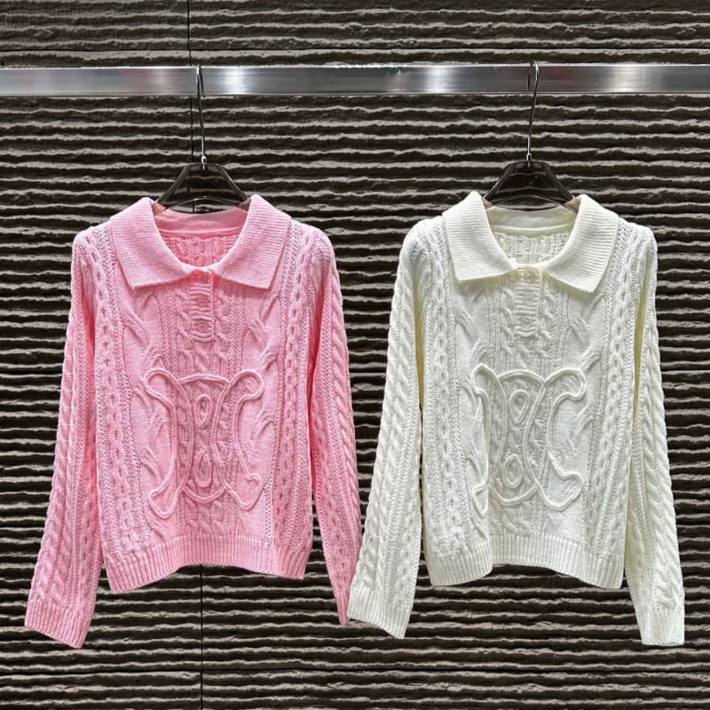 CE25 Autumn/Winter New Style Lapel Jacquard Logo Lazy Feel Solid Color Pullover Sweater