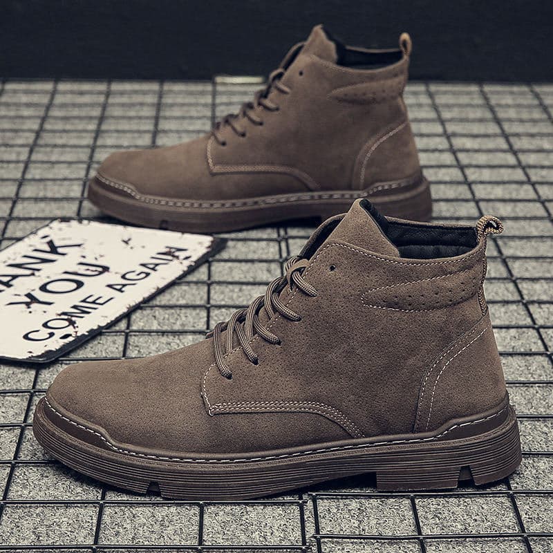 2024 Autumn New Martin Boots Men British Retro Trendy Short Boots Stitching Soft Sole Pig Suede Youth Men's Shoes