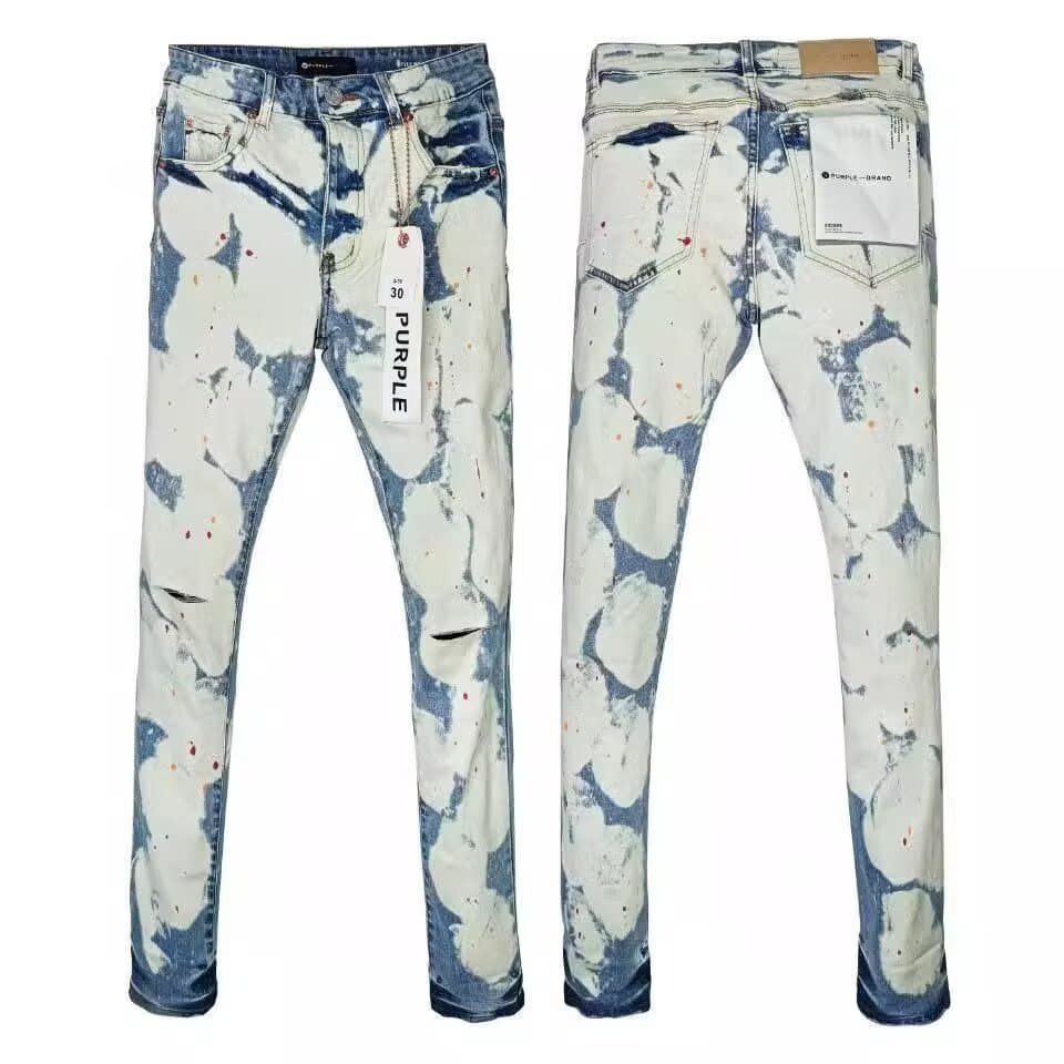 PUR collection high version AM export style blue ripped skinny stretch printed dyed slim-fit men's jeans trendy.