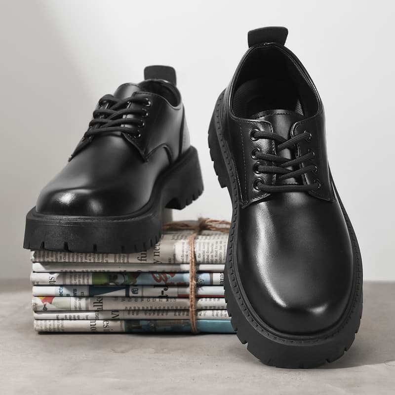Small leather shoes for men, business British derby shoes, autumn large-toe casual trendy shoes, new heightening thick-soled men's leather shoes