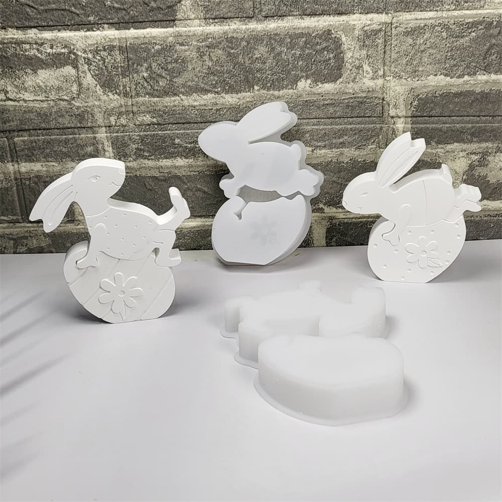 X0640+X0641 Rabbit Set Ornament Decoration Cement Plaster Mold DIY Silicone Mold