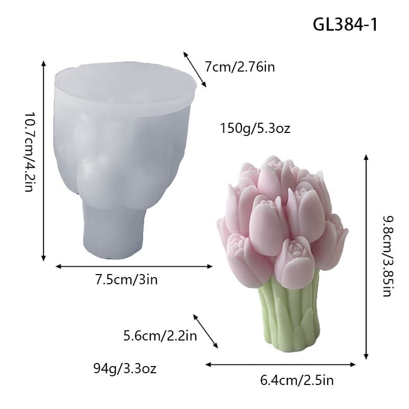 Creative Tulip Bouquet with Flower Pot Base Aromatherapy Candle Gypsum Cake 3D Decoration Silicone Mold
