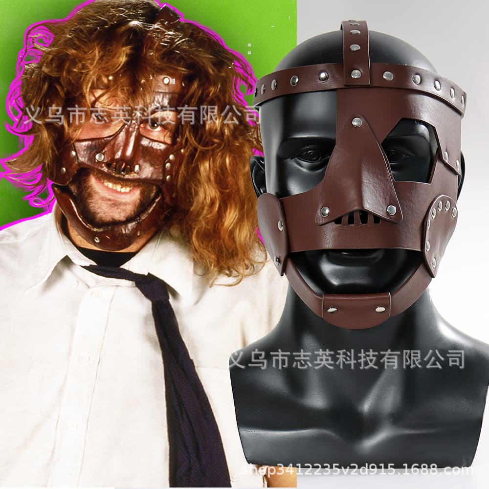 WWE Mick Foley Leather Mask Adjustable Size Mick Foley Headgear Halloween Masquerade Prop