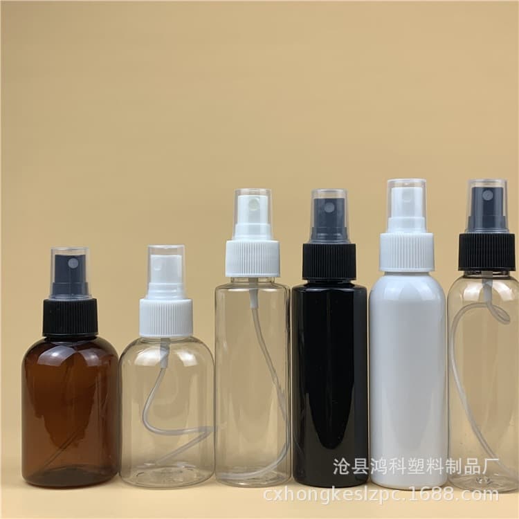 In-stock 100ml 120ml plastic spray bottles, PET transparent spray bottles, cosmetic packaging refillable spray bottles