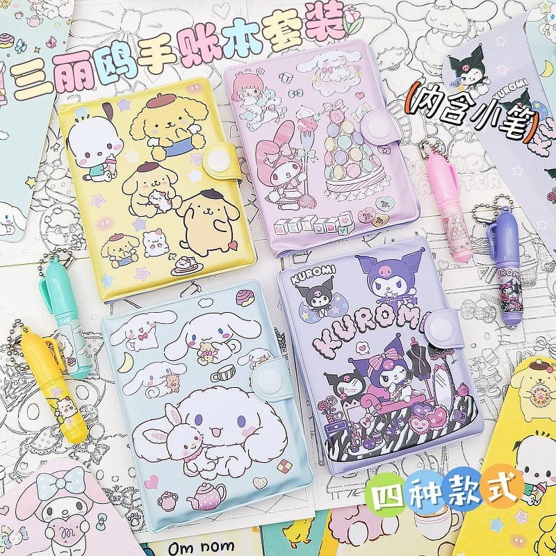 Sanrio Notebook Student Mini Journal with Ballpoint Pen Set, Girl Heart Portable Diary Notepad