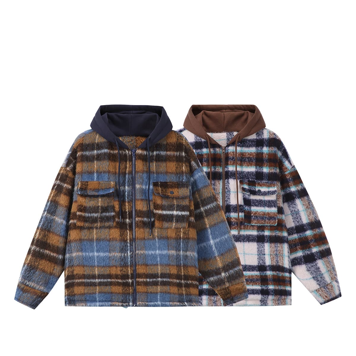 Beijie Men's American Streetwear 2025 Winter New Plaid Hooded Cotton Jacket Workwear Thick Coat