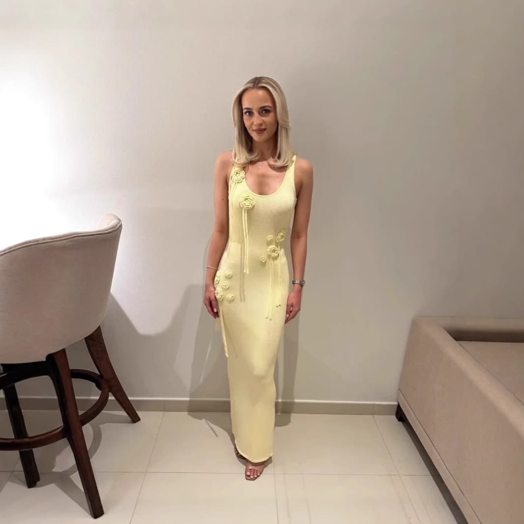 Cross-border European and American Women's Fashion AliExpress Bestseller 2025 Summer Beach Vacation Style 3D Floral Knit Camisole Maxi Dress