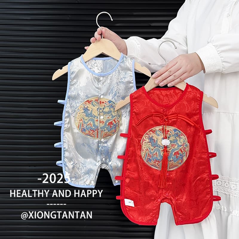 Baby Summer Thin Clothes Newborn Baby Male One Year Old Dress Tang Suit Infant Red Harness Jumpsuit