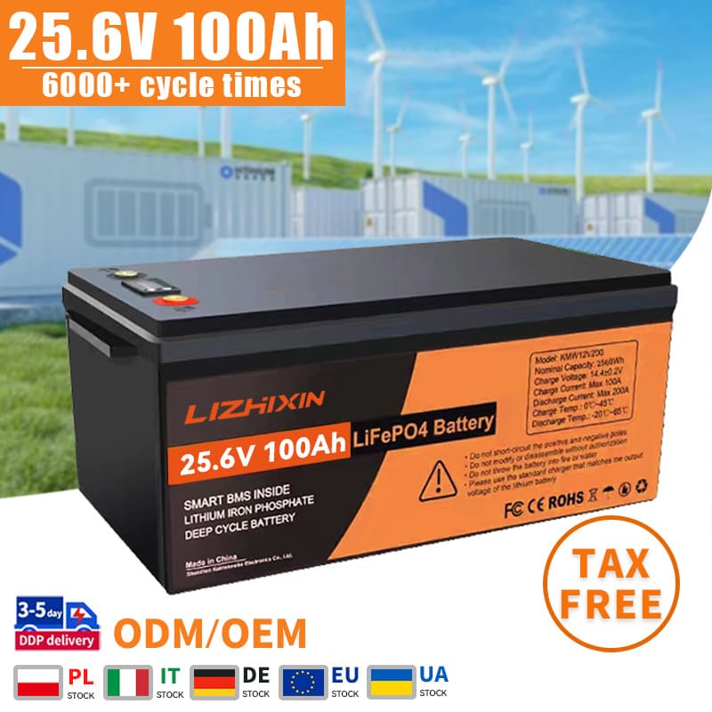 Lithium Battery Pack 25.6V 100ah Lifepo4 Battery with Bms