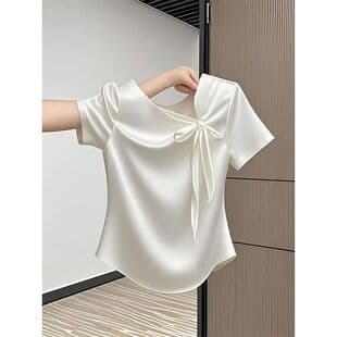 French Bow Short-Sleeve T-Shirt 2025 Summer Fashionable Versatile Pink Design Top
