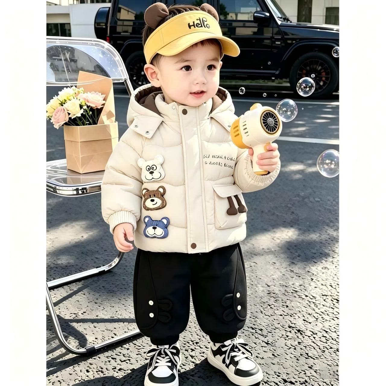 Boys' Fleece-Lined Winter Fashion Set for Ages 0-5, Toddler Boys' Thickened Cotton Padded Three-Piece Trendy Outfit