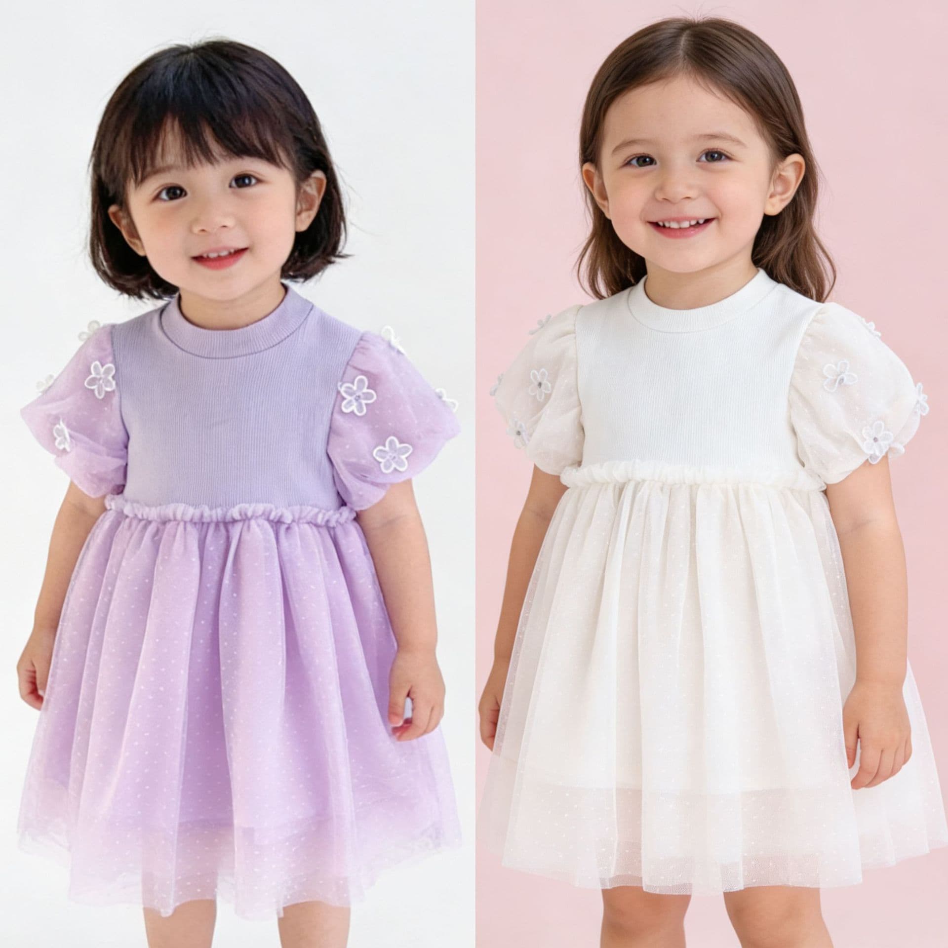 New Summer Baby Girl Short-Sleeve Dress 80-100 Toddler Mesh Puff Sleeve Cute Sweet Dress