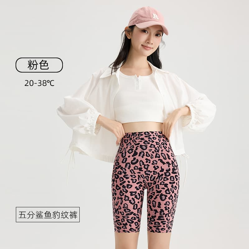 Leopard Print Shark Shorts for Women, New Style 5/4 Length Leggings, Barbie Pants High Waist Tummy Control Cycling Shorts Summer Yoga Pants