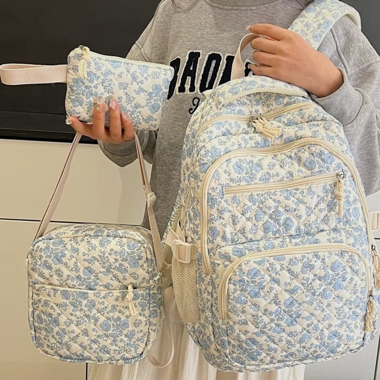 Trending Floral Print Large-Capacity Student Backpack 3-Piece Set