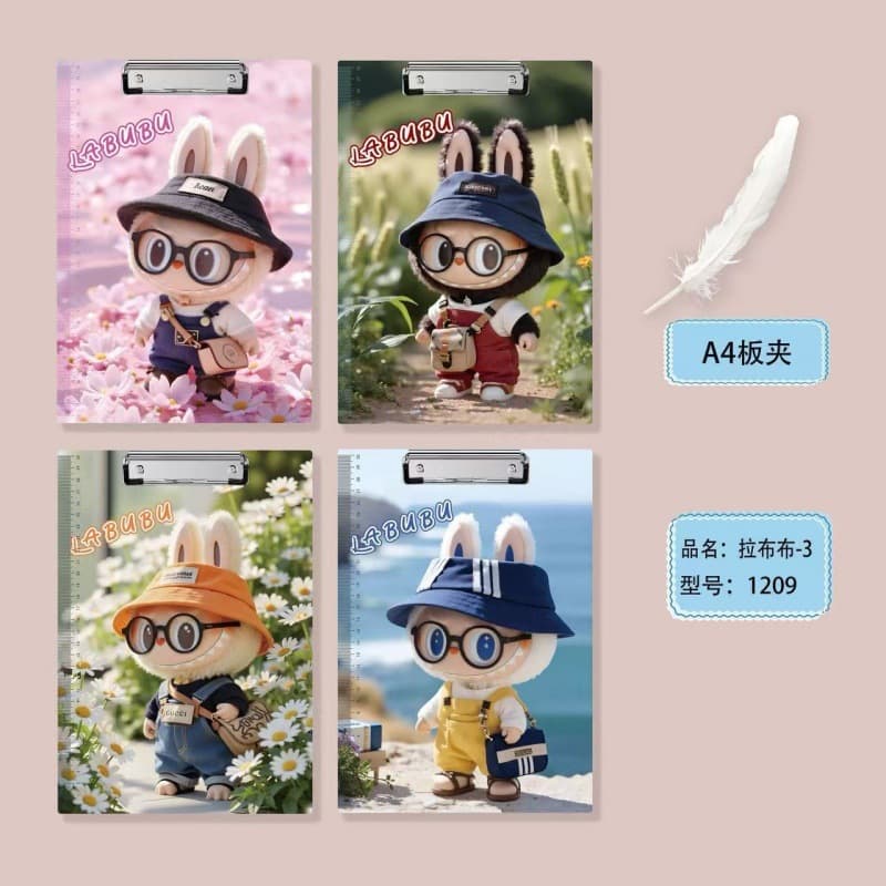 LABUBU A4 Clipboard Viral Anime Merch Cartoon Cute Super Adorable LABUBU Exquisite Wooden File Folder