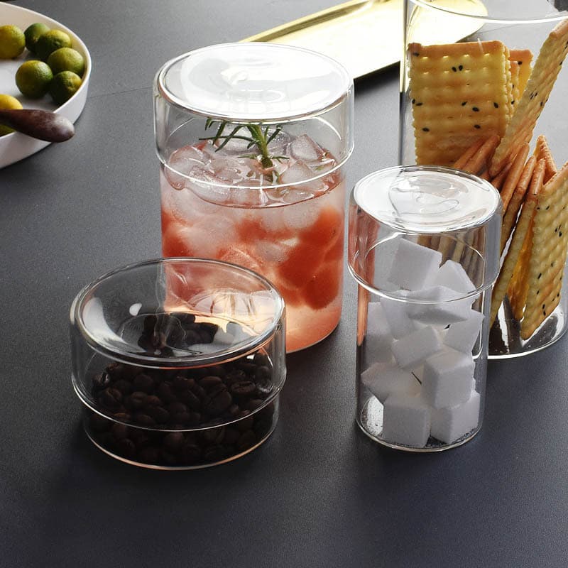 Borosilicate Glass Tea Canister with Glass Lid, Household Coffee Bean Storage Jar