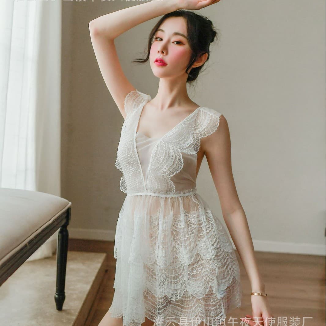 Sexy Camisole Sleepwear Mesh Sheer Mini Dress French Lightweight Sleepwear Comfortable Pure Desire Home Slip Dress 1278