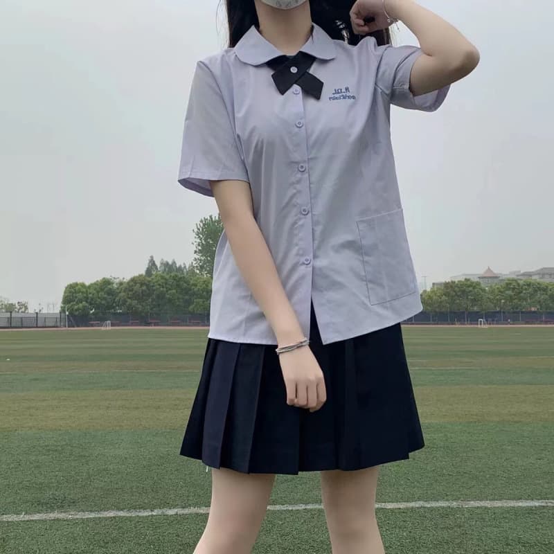 New round neck JK uniform pleated skirt women's summer set loose shirt women's Thai student school uniform