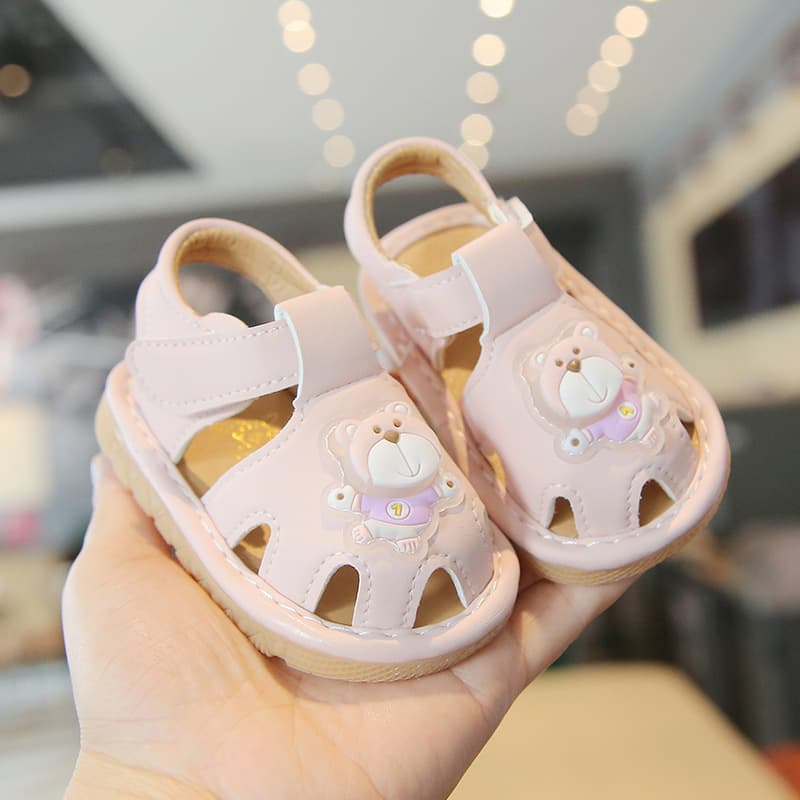 Summer Baby Walking Shoes, Infant Soft Sole Sandals, Kids Squeaky Shoes with LED Lights for Boys and Girls, Ages 0-1-2, Non-Slip