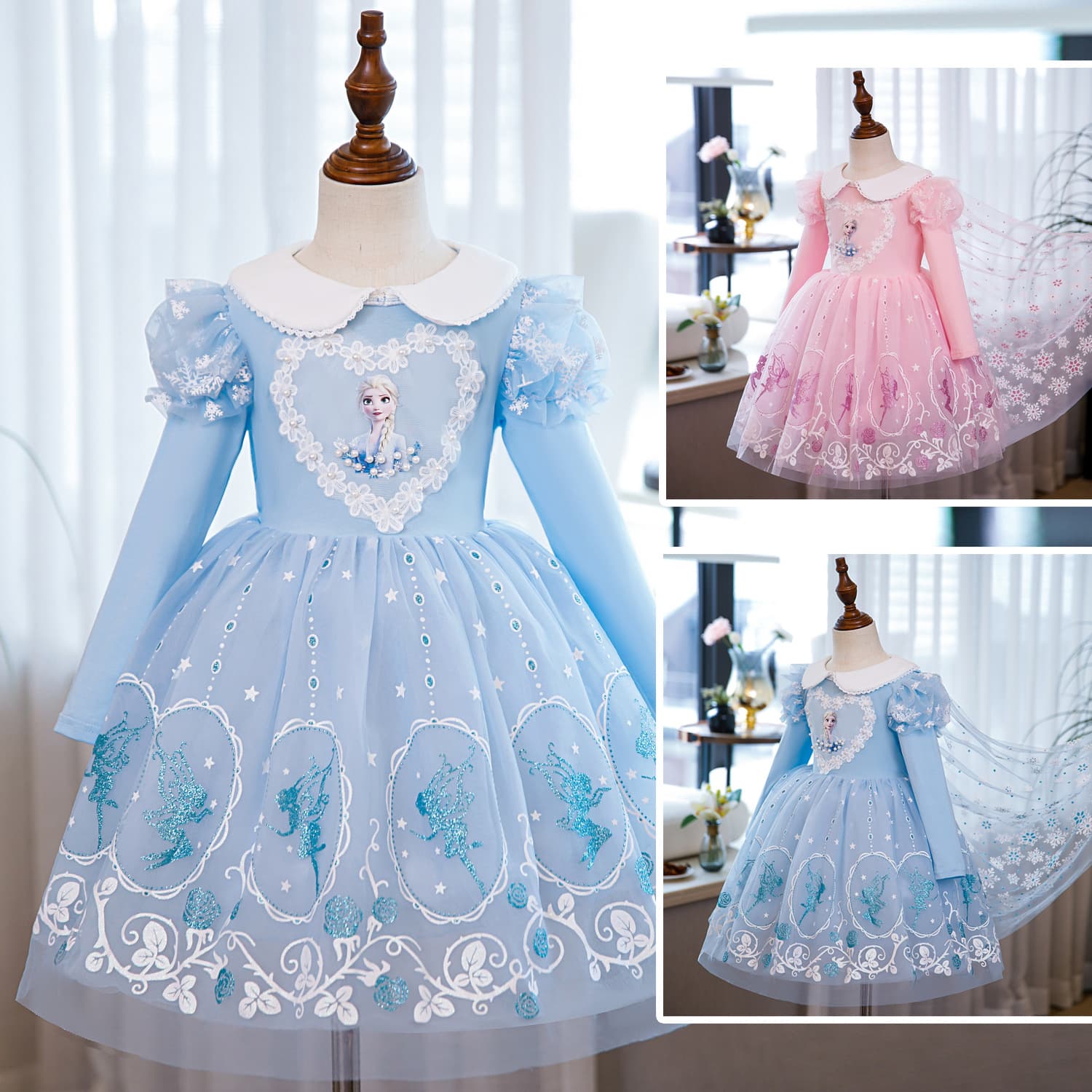2023 Summer New Frozen Elsa Princess Dress Short Sleeves Casual Clothing For Children And Mothers Ice Shirt Skirt