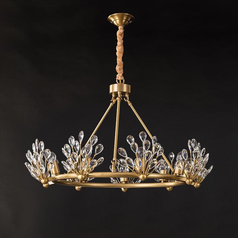 All-copper American crystal chandelier, living room lamp, light luxury, post-modern bedroom and restaurant lamp, atmospheric, simple and high-end lighting