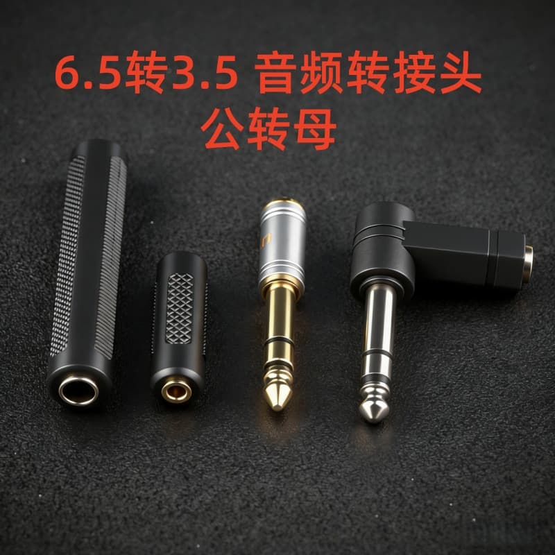 6.35mm Male to 3.5mm Female Audio Adapter, 6.5 to 6.5 Female-to-Female Right Angle L-Type Stereo Adapter