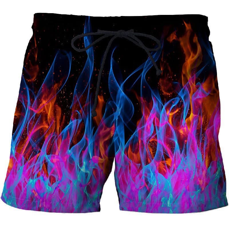 New Cross-Border Colorful Flame 3D Print Men's Dry Beach Shorts with Side Pockets Casual Shorts