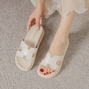 Genuine Cowhide Slippers for Women Outdoor 2025 New Summer Fashion Versatile Platform Thick Sole H Heightened Comfort Slides