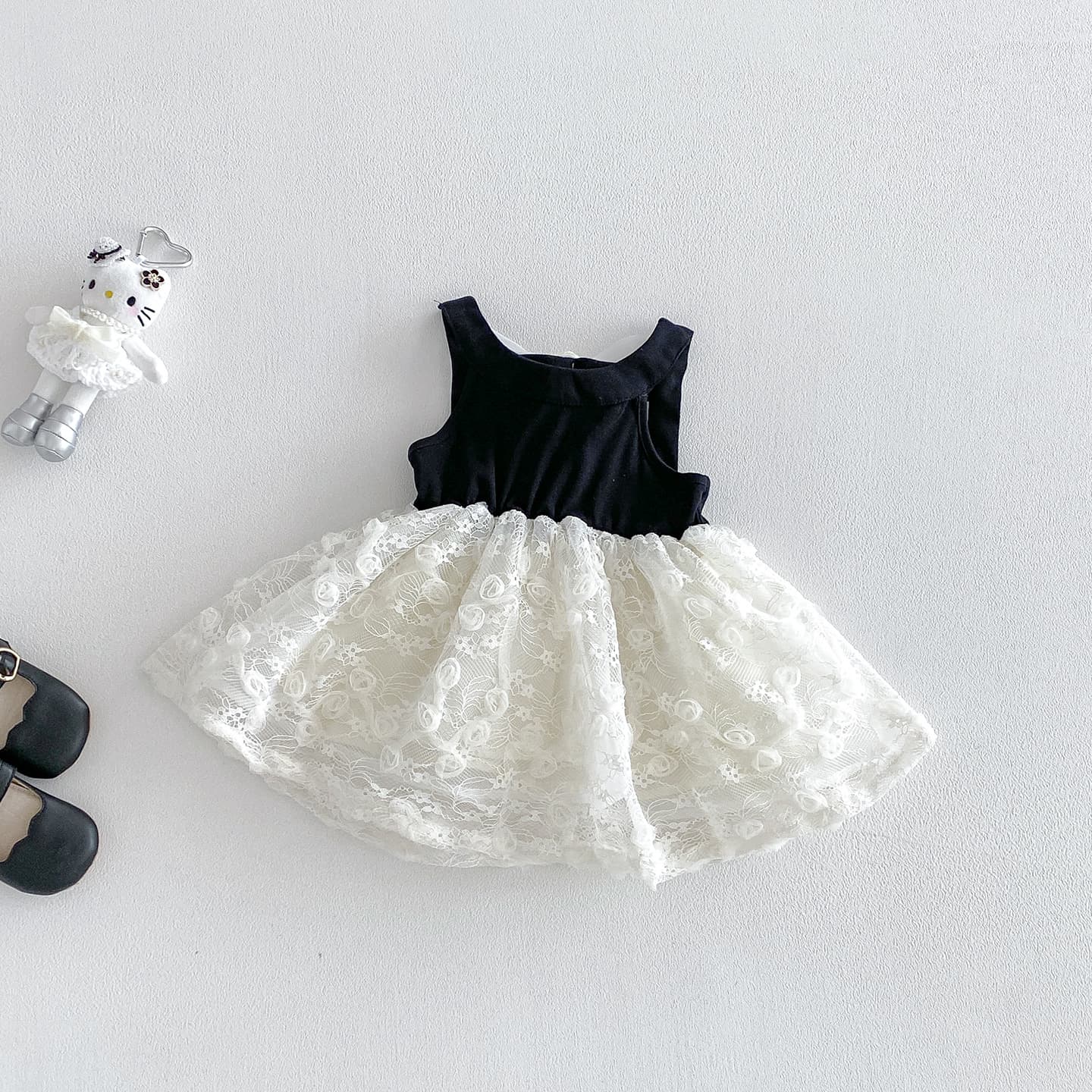 Dianxi Summer Newborn Sweet Princess Style Color-Block Camisole Dress Baby Girl Bow Lace Dress