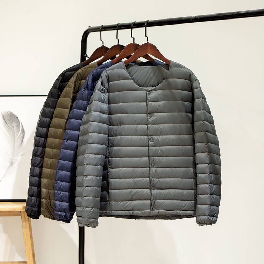 Cross-border 2024 Autumn and Winter New Korean Style Loose Round Neck Collarless Inner Wear Outer Wear Down Jacket Men's Short Long Sleeve